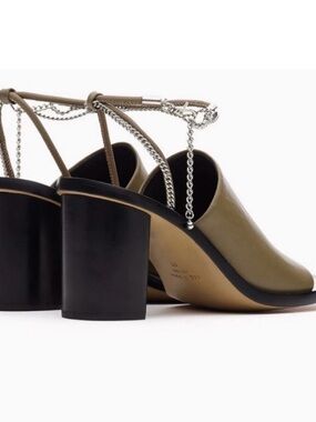 rag & bone Olive Green Leather Block Heel Slingback Mules with Silver Chain